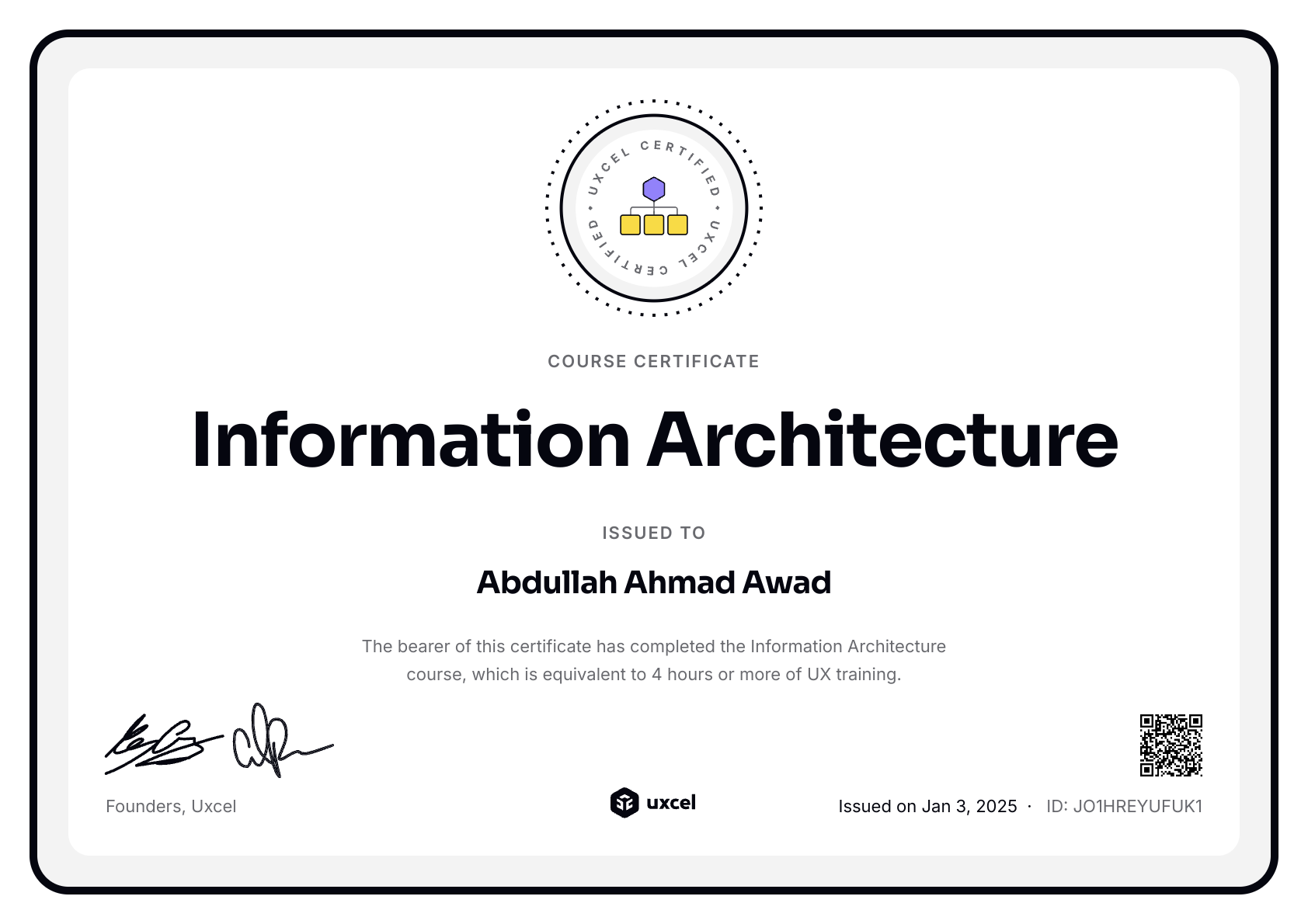 Abdullah Ahmad Awad's certificate